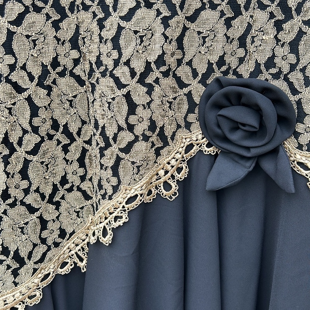 Vintage ANNA 1980's Formal Cocktail Dress Mobwife Metallic Lace Overlay 80's L - Picture 3 of 8